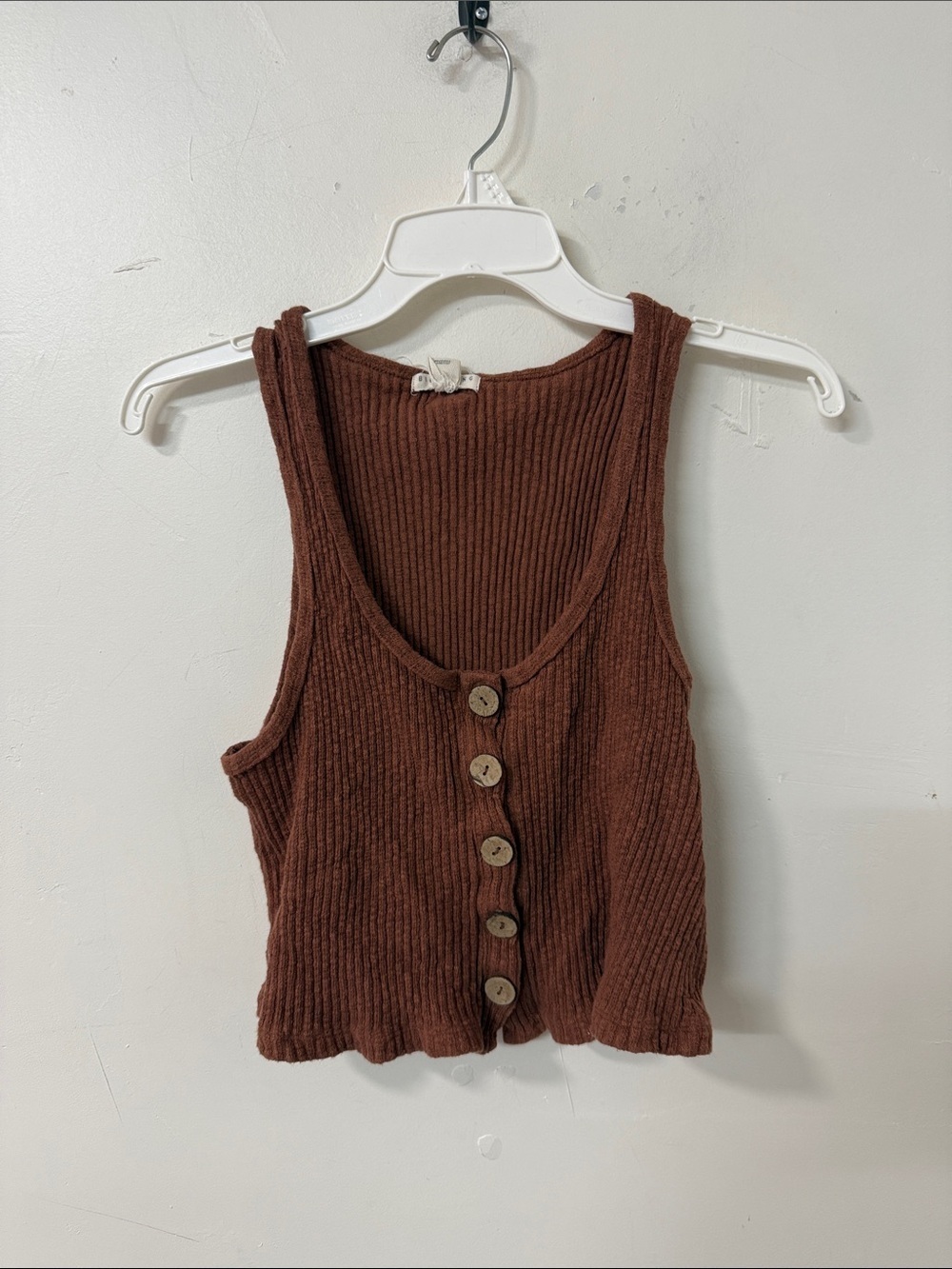 Billabong Brown Ribbed Button-Front Tank